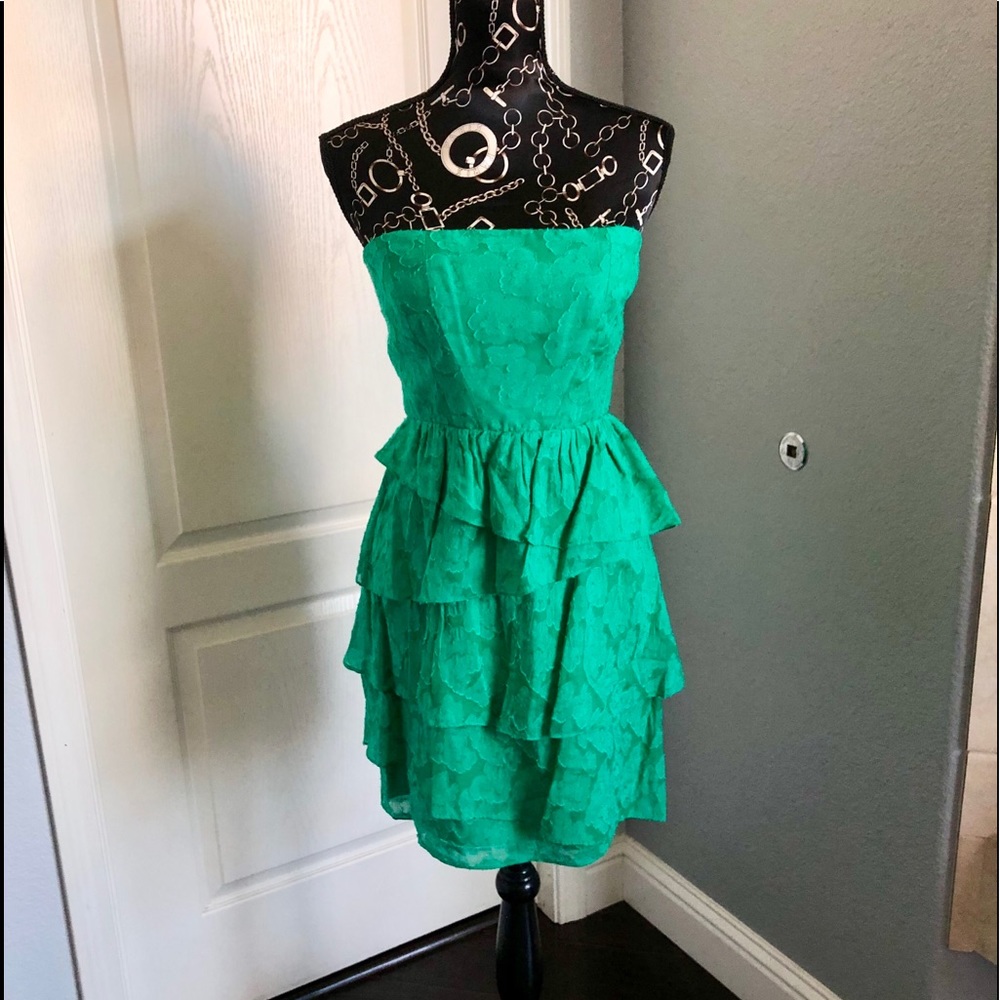 Shoshanna Green strapless ruffle dress